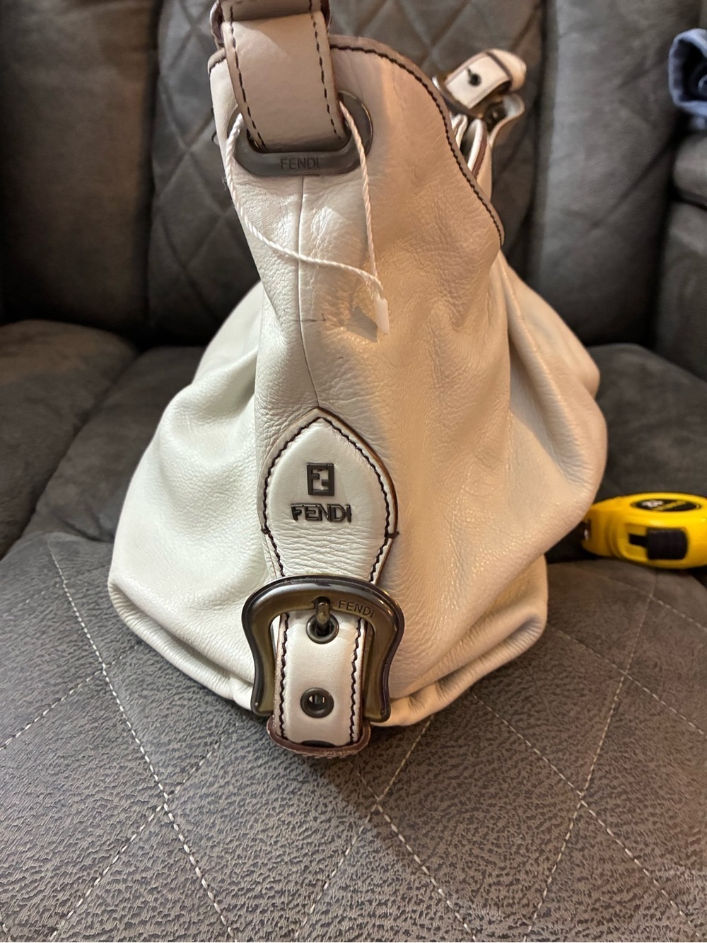 Authentic Fendi Women’s Soft Leather Shoulder Bag in Light Gray - Picture 2 of 10